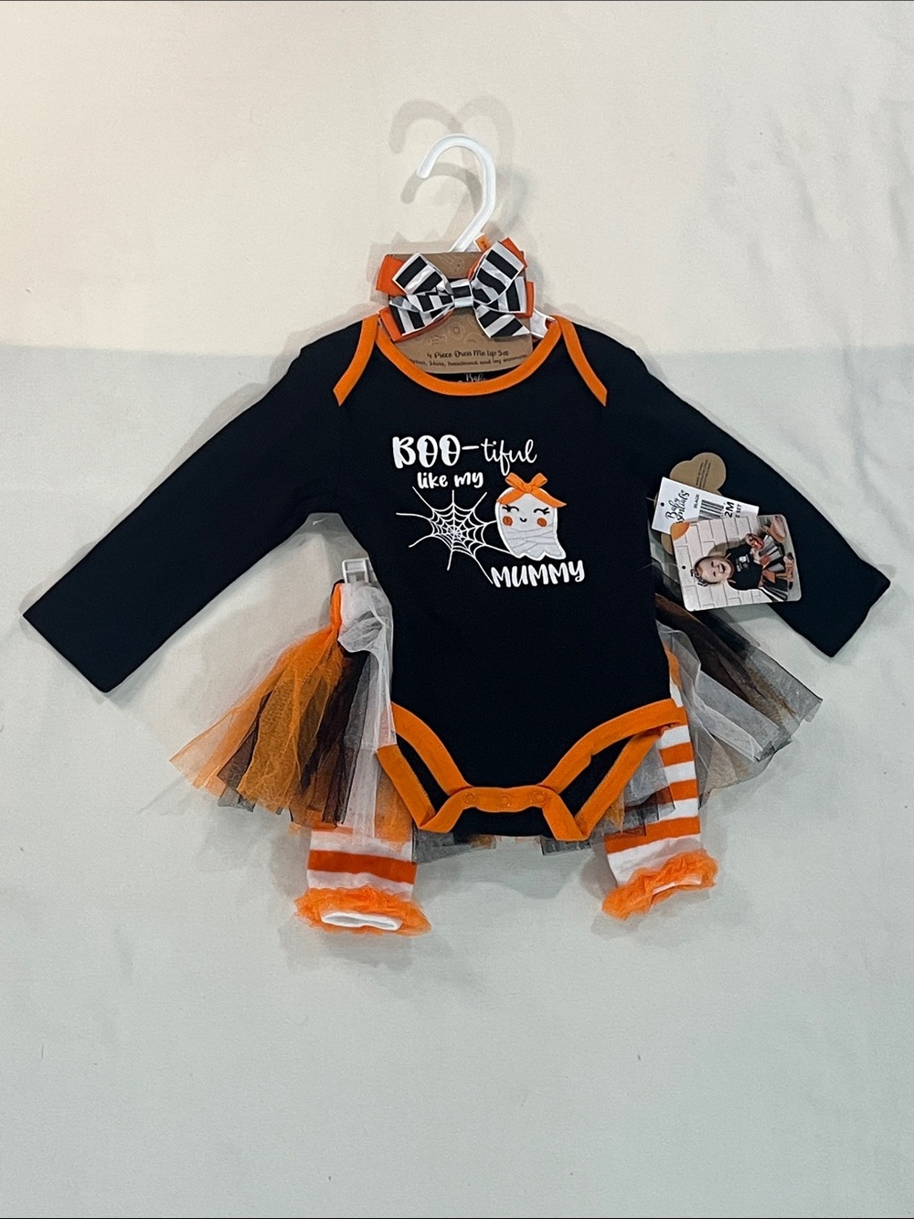 Carter's Black & Orange Halloween Bodysuit Tutu Set with Striped Leg Warmers